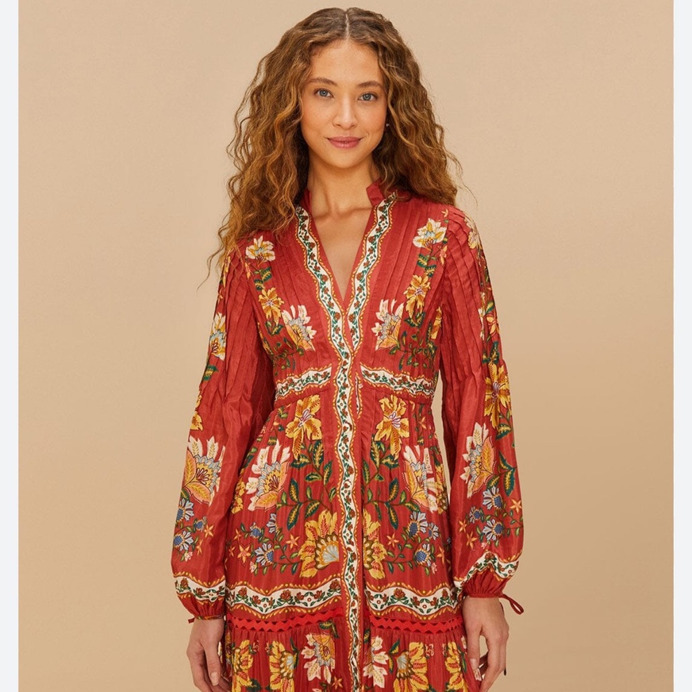 Farm Rio Red Garden Delight Midi Dress NWT - Picture 2 of 11